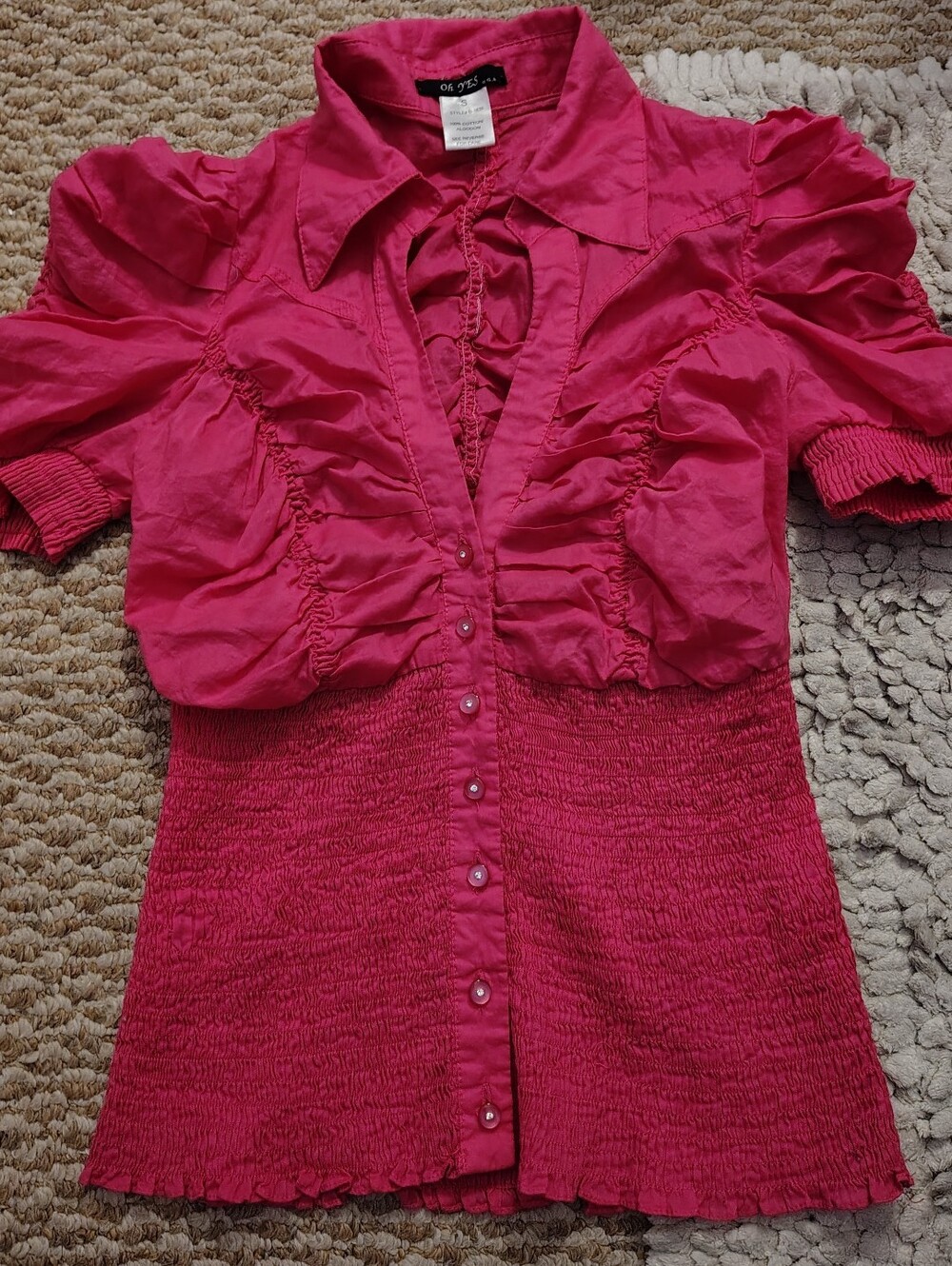 Bright Pink Women's Button-Front Ruffled Top